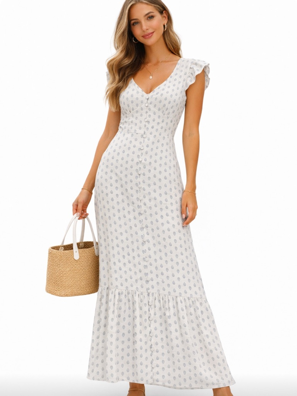 Linen Blend Maxi Dress NWT Monteau Los Angeles